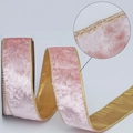 Pink velvet Christmas ribbon with gold wired edges on a roll for gift wrapping - Other Crafts Customizable