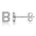 S925 silver stud earring featuring a letter B design with sparkling pavé zircons - Silver B