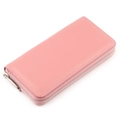 Pink pebbled leather long zip-around wallet for women with silver metal hardware - 20*10*2.5CM / Pink