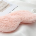 Plush faux rabbit fur sleep mask in soft pink with satin lining for travel use - Solid Faux Rabbit Fur / Orange Pink
