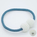 Navy blue braided hair tie with elegant double faux pearl beads and elastic cord - Dark Blue