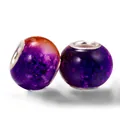 DIY jewelry charm beads with purple and orange gradient ink patterns and silver metal core - Purple Orange Mottled