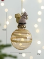 Décoration de Noël écureuil pailleté avec rayures dorées, ornement en résine et verre 10cm - Boule Écureuil Dorée