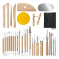 30-piece clay sculpting tool set with wooden handles and black zipper storage case - 31-Piece Pottery Tool Set