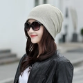 Women's autumn winter light grey knitted beanie hat with a soft versatile texture - Standard / Beige Khaki Pure Cashmere-like