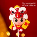 Cartoon dancing lion cake topper decoration with red Lucky Fu scroll for baby birthday - Soft Glue Lion Dance Kid