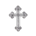 Silberne Kreuzbrosche mit funkelnden Kristallen und Kleeblatt-Enden für Anzugzubehör - Silbernes byzantinisches Kreuz (C275-A)