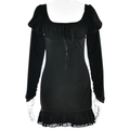 Mini abito nero a maniche lunghe con scollo quadrato, coulisse e orlo a volant - S / Nero