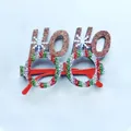 Red glitter Christmas glasses featuring golden HO HO letters and white snowflake accents - Brown Colorful HO HO HO Glasses