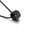 Rotating black stainless steel ring pendant necklace with engraved Buddhist scripture - A-Style (KN109046-K)