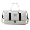 White quilted large capacity travel bag with dry-wet separation and bottom compartment - Off White
