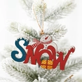 Decorazione natalizia in legno SNOW da 12cm con pupazzo di neve e scatola regalo su albero - Motivo Neve Pupazzo di Neve