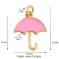Pendentif parapluie rose avec bord doré et dimensions détaillées 17mm par 12mm - Parapluie Rose