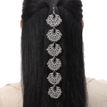 Middle Eastern style silver hair chain with black gemstones and vintage fan-shaped pendants - Black & Gold