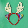 Christmas reindeer antler headband with gold dots and rainbow sequin ears decor - TK29W Rainbow Ears Beige Antlers
