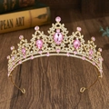 Elegant gold baroque bridal crown with pink teardrop gemstones and white crystals - Gold + Pink Rhinestone