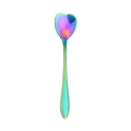 Rainbow gradient stainless steel spoon with a unique heart shaped head on white background - Rainbow / Heart