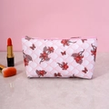 Pink cosmetic bag with red butterfly patterns and floral jacquard texture for women - Pink Floral
