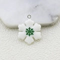 White and green snowflake charm pendant with silver metal loop for DIY jewelry - Christmas Snowflake White