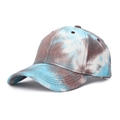 Detail view of colorful tie-dye baseball cap with blue and brown patterns - Adjustable / 4# Blue and Coffee Tie-dye