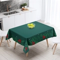 Dark green Christmas tablecloth featuring festive holly and berry patterns on a dining table - TQZB02-12 Dark Green Holly