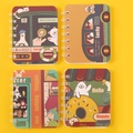 Set of four A7 mini spiral notebooks featuring colorful cartoon animal cover designs - Happy Bus