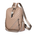 Khakifarbener Rucksack aus PU-Leder mit Karoprägung und mehreren Reißverschlüssen - Ohne Anhänger / Khaki