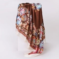 Detailed macro shot of vintage paisley pattern on premium satin silk square scarf texture - 90x90cm / Coffee (D9128)