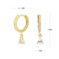Detail view of gold S925 silver fan-shaped drop earrings with 18mm height dimension - Gold (White Rhinestone)