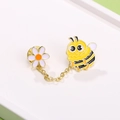 Cute enamel bee and flower brooch with golden chain for clothing and bags decoration - Bee Flower Chain (CZ0561)