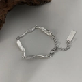 Pulsera plateada con textura de lava irregular para mujer y cadena ajustable - Pulsera - Plata