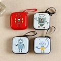 Set of four cute cartoon robot square coin purses with zip closure and lanyards - Square Robot Patterns