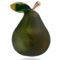 Creative pear shaped dark green enamel brooch with golden leaf on white background - Pear B07905