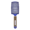 Blue vented massage hairbrush with black bristles and a textured brown handle design - Blue With Bristles