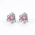 Silver planetary huggie earrings with pink round stone and white zircon accents - Planet Pink Zirconia White Gold Style (F1019 White Gold White Zirconia + Pink Main Stone)