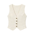 Conjunto chaleco de tweed blanco crema para mujer con tejido texturizado y botones dorados - XS / Top Blanco