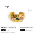 Retro style 18k gold plated stainless steel chunky ring with colorful zircon gemstones - Colorful Zircon Gold Style (NB-R2023277-CL)