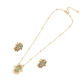 Goldenes Hamsa-Hand Schmuckset mit Türkis-Steinen und Zirkonia auf weißem Grund - Hamsa Hand Türkis Stil (2#)