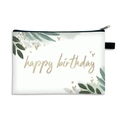 Watercolor leaf and gold heart Happy Birthday large fabric cosmetic bag with zipper - Watercolor Green Leaves Gold Heart Style (13)