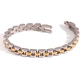 Bracciale bicolore in acciaio inossidabile placcato oro 18K con design classico a maglie - 6mm Larghezza x 18cm Lunghezza / Bicolore (Oro+Argento)