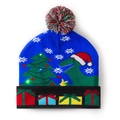 Blue LED Christmas knitted beanie featuring dinosaur print and colorful pompom - Dinosaur Folded Christmas Hat