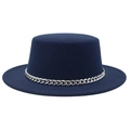 Cappello boater in feltro blu scuro con elegante decorazione a catena in metallo argento - M (56-58cm) / Blu navy