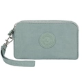 Morandi blue nylon phone pouch with triple zippers and detachable wrist strap - Aqua