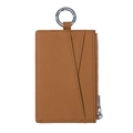 Vertical brown pebble leather coin purse with zipper pocket and metal keyring loop - Golden Brown