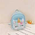 Sparkly light blue unicorn backpack for girls with golden horn and glitter details - Blue