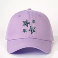 Light purple baseball cap with blue star patches and fine metal chain detailing - Light Purple