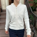 Witte gebreide hoodie voor dames met ritssluiting en geribbelde details - S / Wit