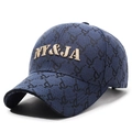 Klassische dunkelblaue Baseballkappe mit goldener NY&JA Stickerei und Allover-Muster - Verstellbar / Marineblau