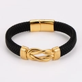 Bracciale da uomo intrecciato in pelle nera con nodo dorato e chiusura magnetica sicura - Oro