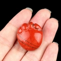 Handheld red agate stone foot figurine with natural black mineral veins carving - Red Jasper